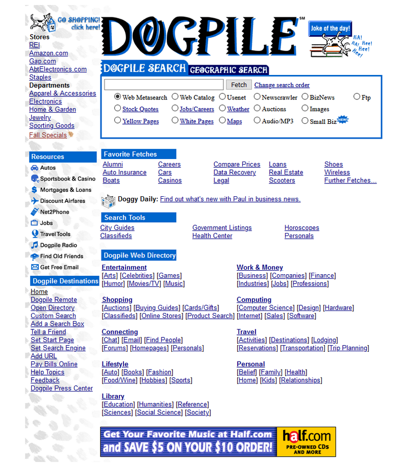 Dogpile search engine in 2000