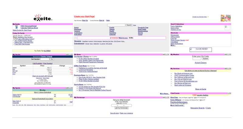 Excite search engine in 2000