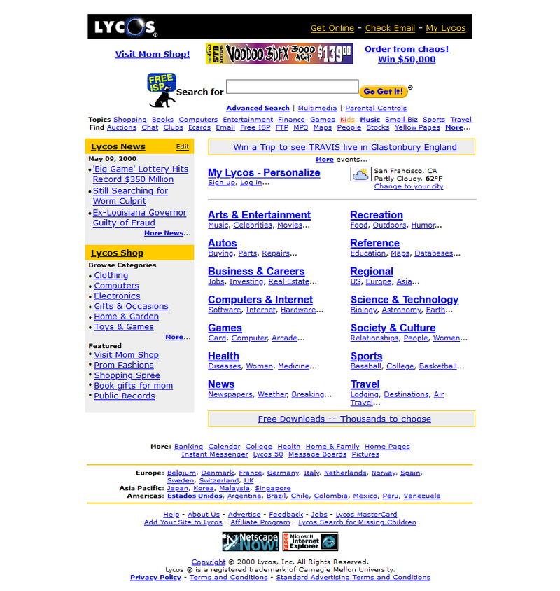 Lycos search engine in 2000