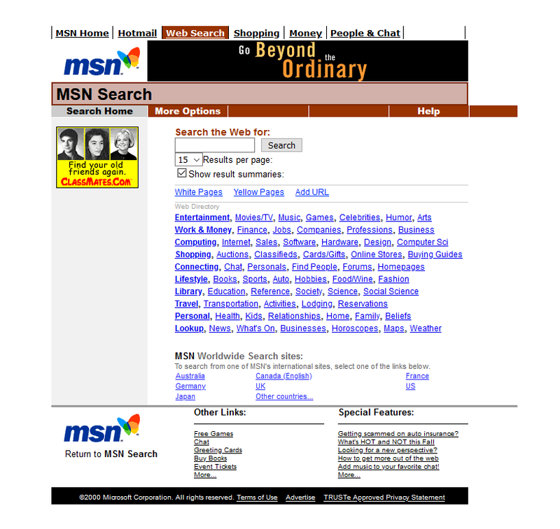 MSN search engine in 2000