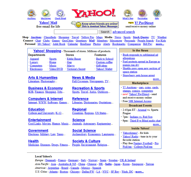 Yahoo search engine in 2000